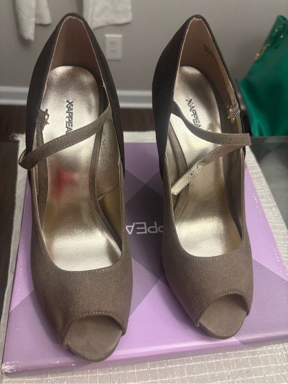 Xappeal Taupe Peep-Toe Mary Jane Heels